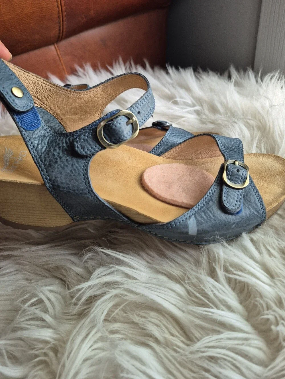 Dansko Tricia Women's Blue Leather Wedge Sandal